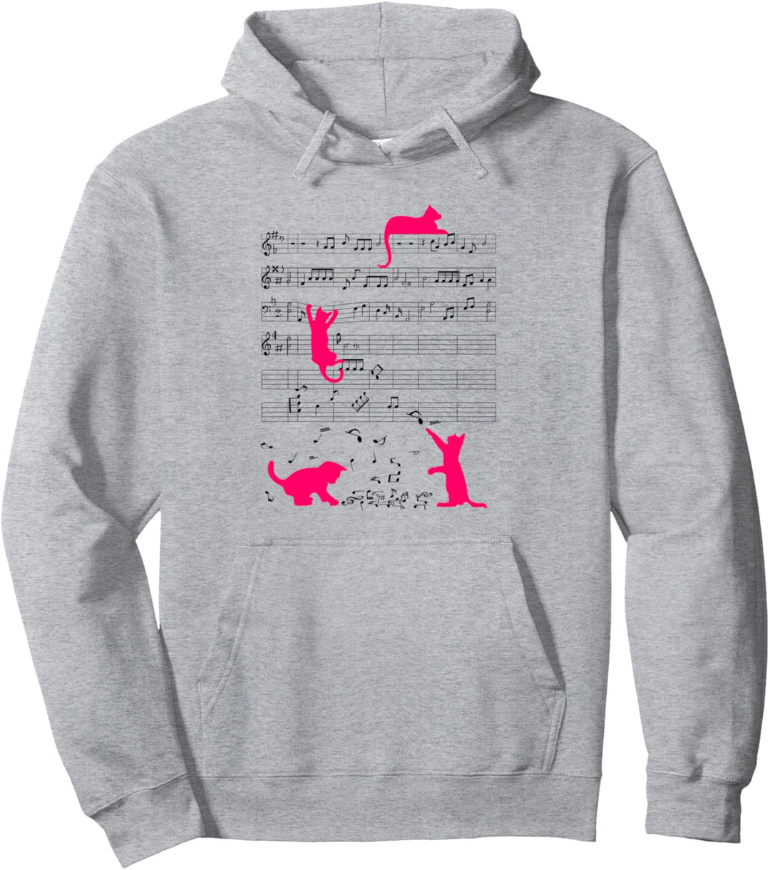 Niedliche Katze Musiknote Musiker Pink Pullover Hoodie