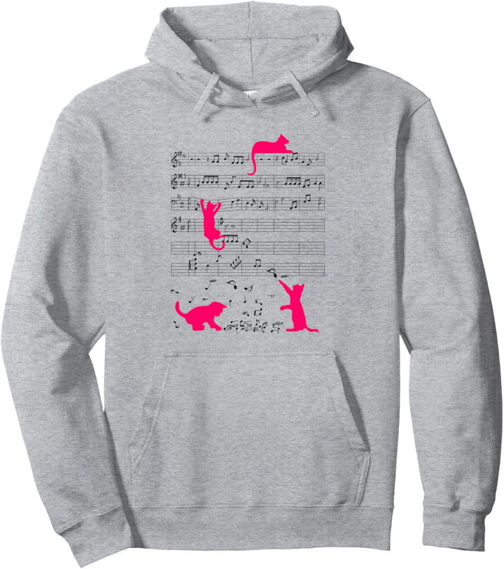 Niedliche Katze Musiknote Musiker Pink Pullover Hoodie