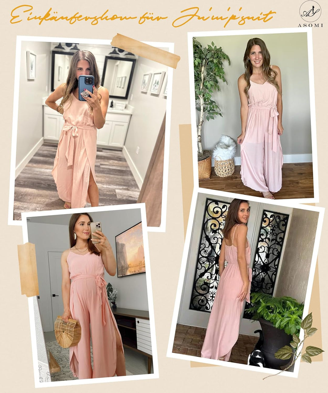 Jumpsuit Damen Sommer Lang: Sexy Cocktail Elegant Mode Gürtel Overall Hochzeit Hawaii Urlaub Strand