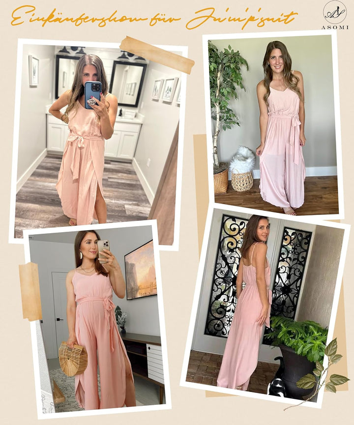 Jumpsuit Damen Sommer Lang: Sexy Cocktail Elegant Mode Gürtel Overall Hochzeit Hawaii Urlaub Strand