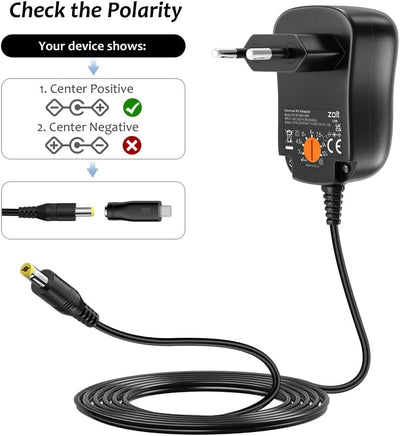 Zolt 12W Universal Netzteil AC zu DC 3V 4,5V 5V 6V 7,5V 9V 12V 1A Schaltnetzteil mit 8 DC-Steckern f