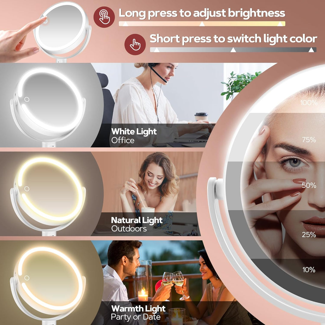 B Beauty Planet Beleuchteter Makeup Spiegel 30X Vergrösserungsspiegel mit 3 Farblicht, dimmbare LED