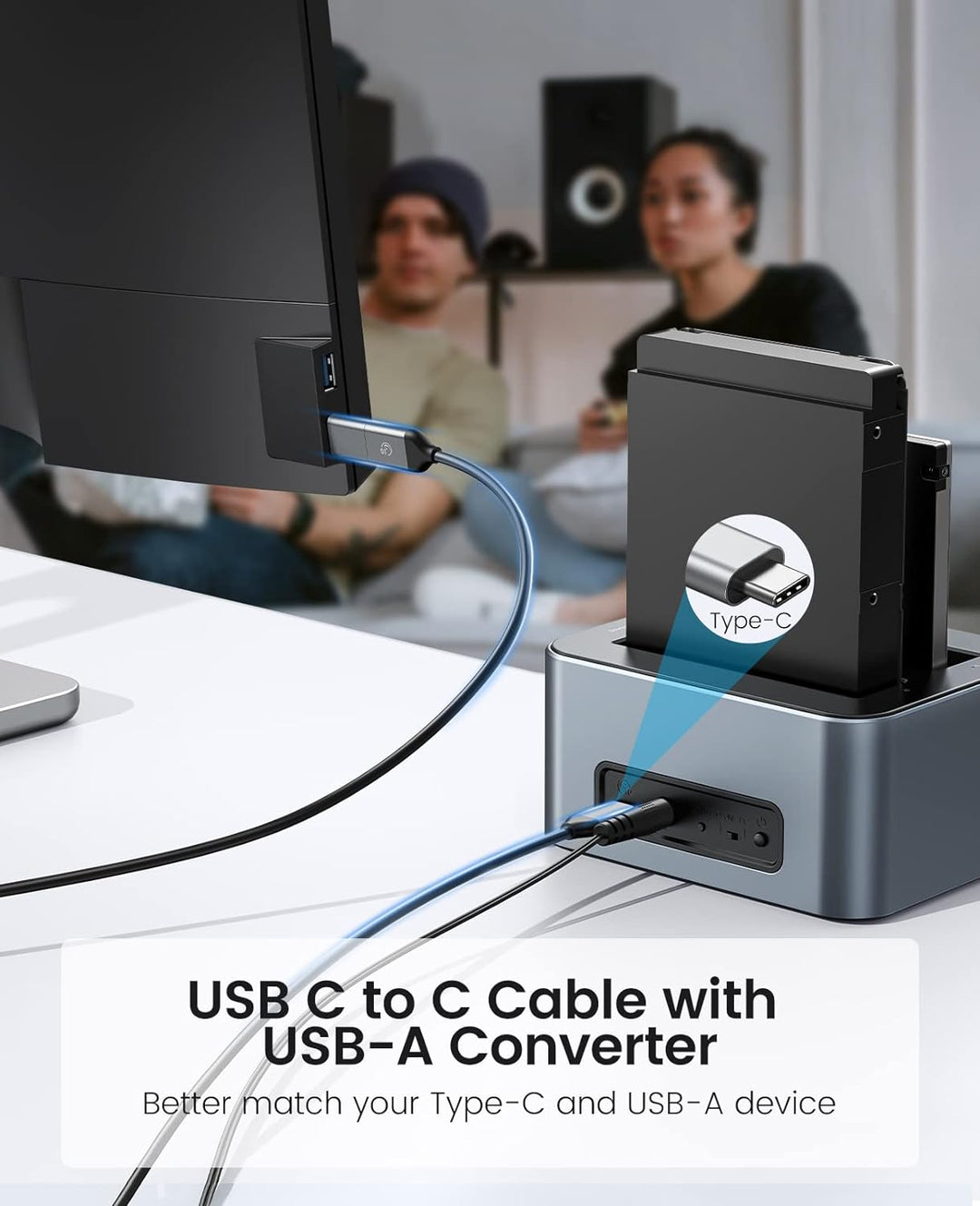 ORICO Aluminium Dual Festplatten Dockingstation, USB 3.2 Gen 2 Docking Station für SATA 2,5/3,5 Zoll