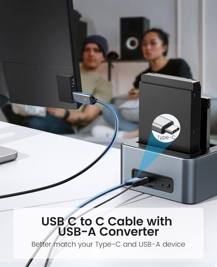 ORICO Aluminium Dual Festplatten Dockingstation, USB 3.2 Gen 2 Docking Station für SATA 2,5/3,5 Zoll