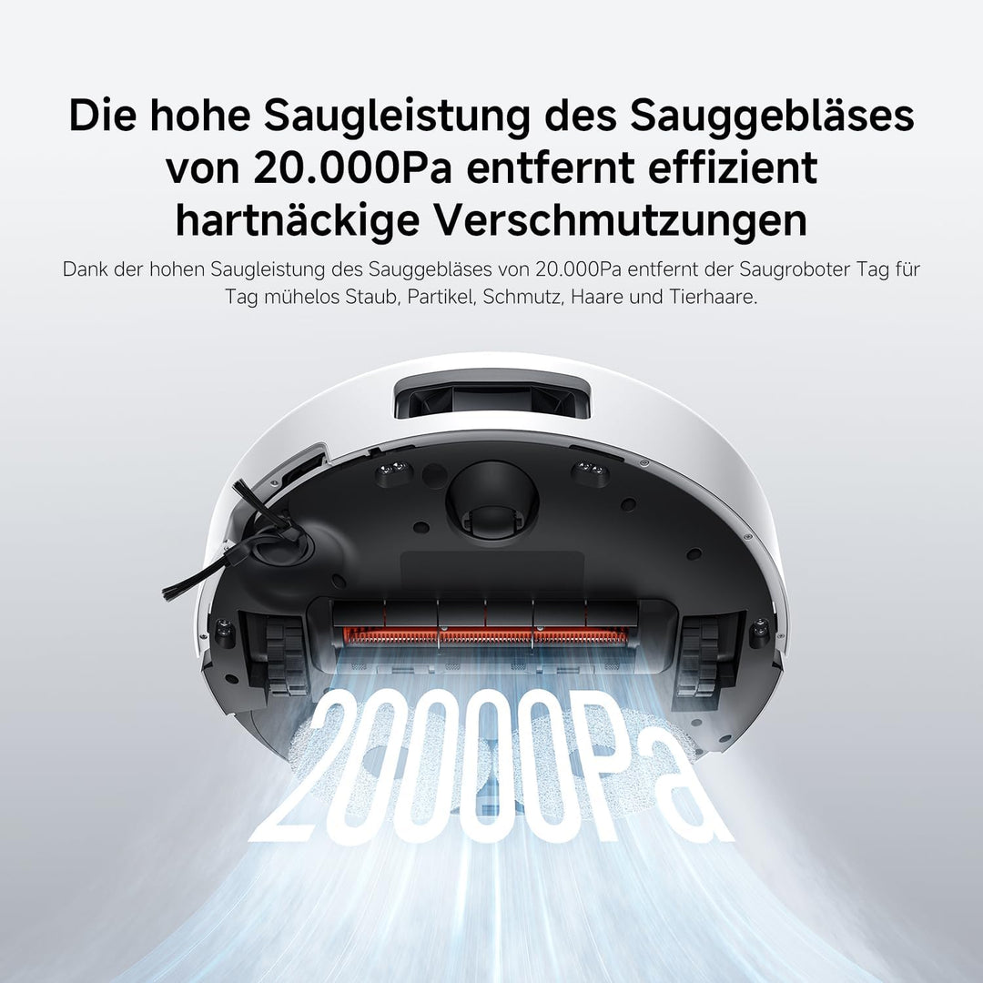 XIAOMI Robot Vacuum 5 Saugroboter mit Wischfunktion, 20.000Pa, Ausfahrbarer Mopp & Seitenbürste, 80°