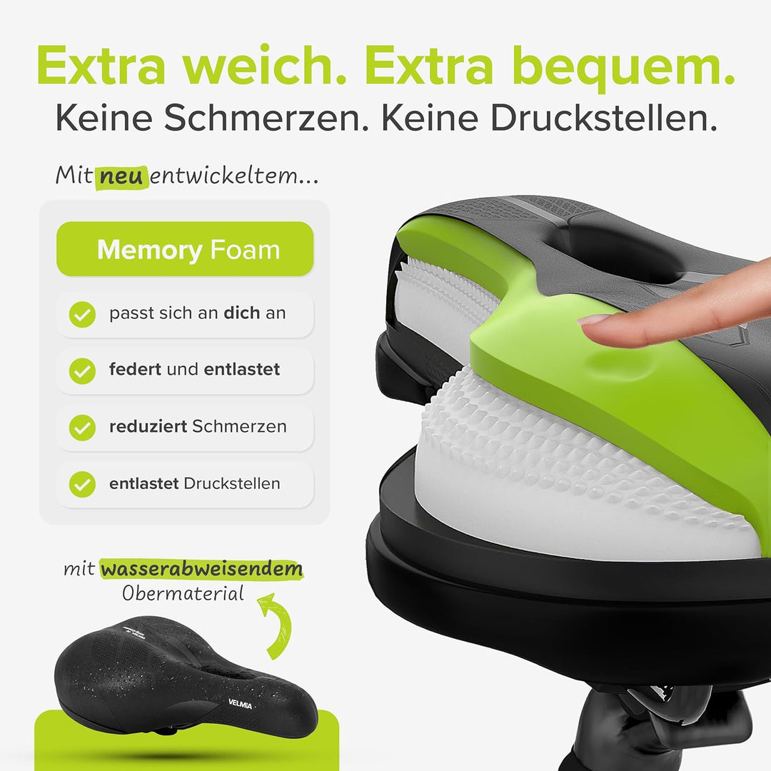 VELMIA Fahrradsattel mit ergonomischem 3-Zonen-Konzept & Memory Foam I Bequemer Fahrrad Sattel für D