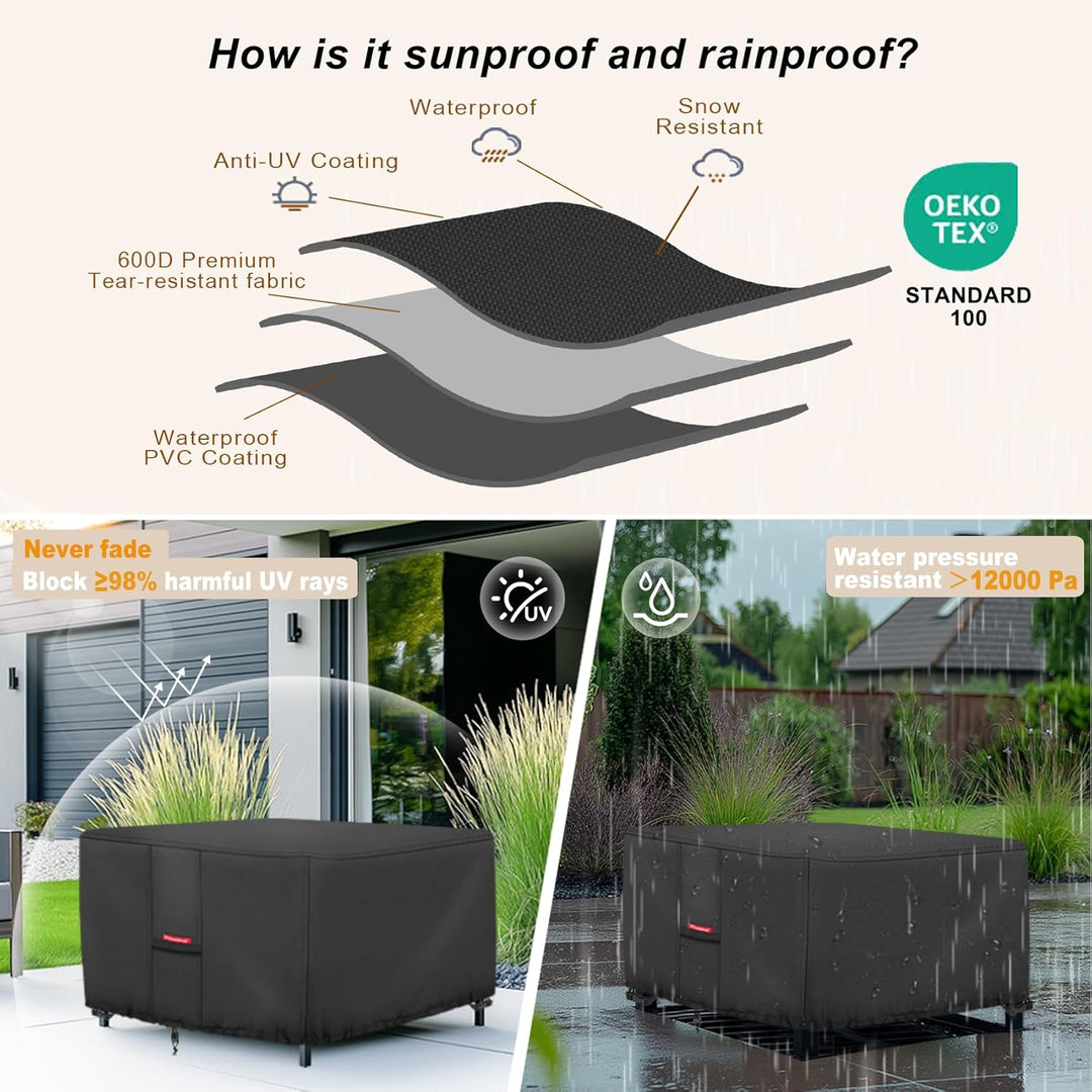 Porch Shield Fire Pit Cover - Waterproof 600D Heavy Duty Square Patio Fire Pit Table Cover Black - 2
