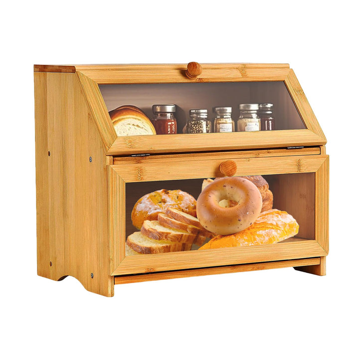 Gute Doppeldecker Bambus-Brotkasten, 2-lagige Brotbox, umweltfreundliche Küchenaufbewahrungsbox mit