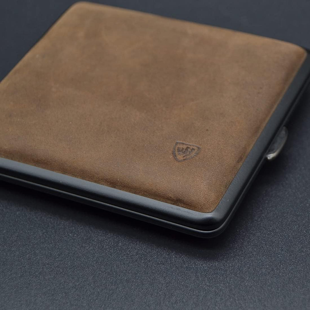 v.H 1912 VOM HOFE MANUFAKTUR Zigarettenetui Echtleder, Handmade in Germany, Dunkelbraun, 85mm - Etui
