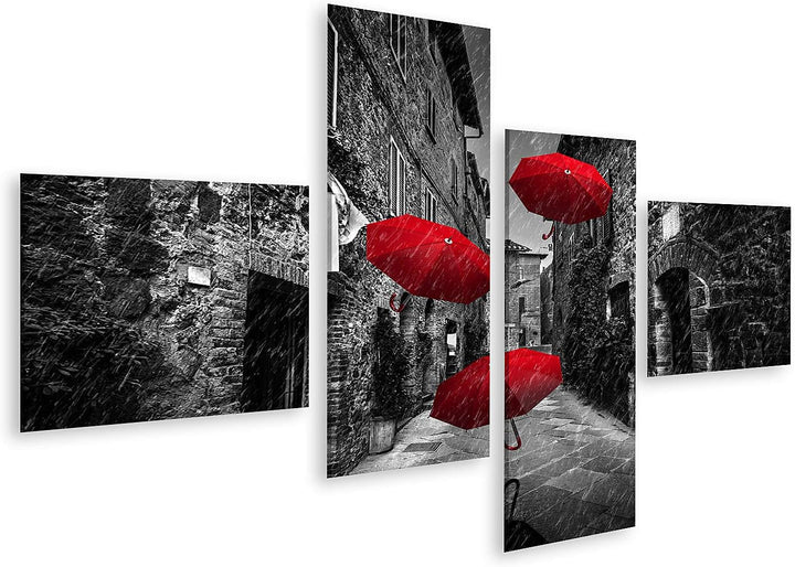 islandburner Bild auf Leinwand Regenschirme Wind Regen Dunkle Enge Strasse Italienische Stadt Toskan