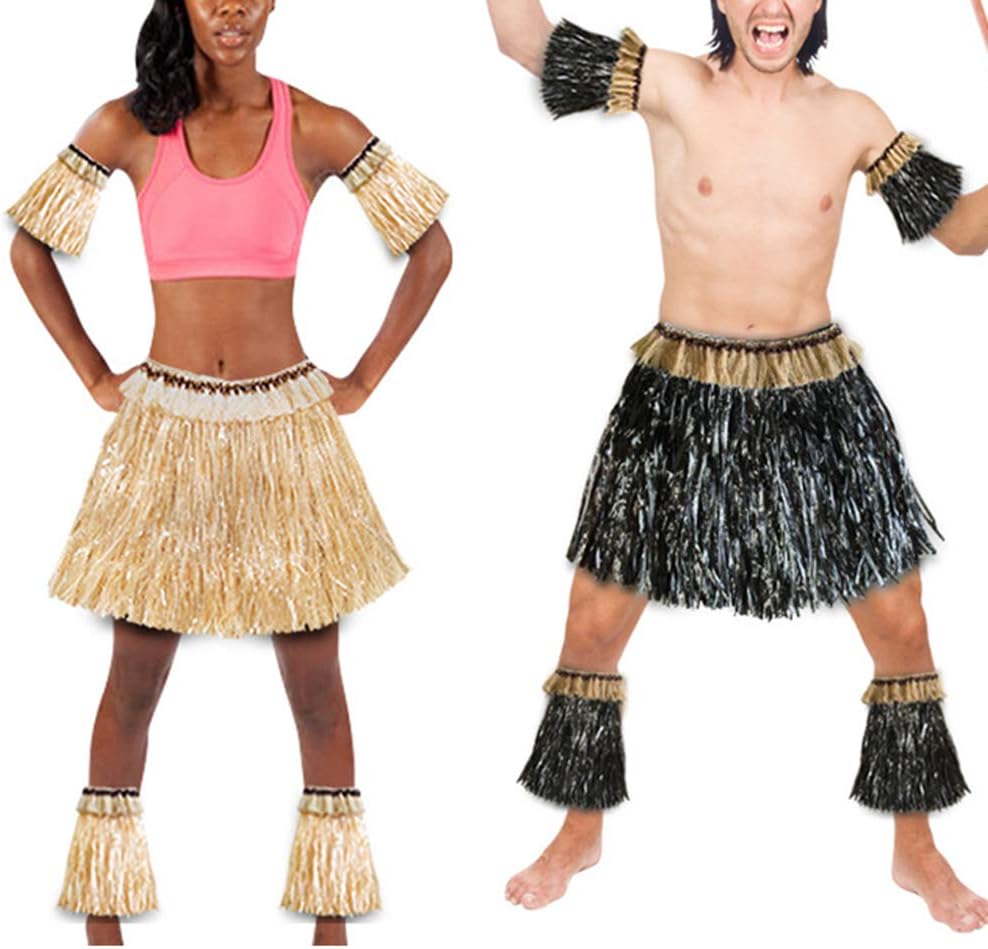 5stücke Hawaiianisches Bastrock-Set Für Erwachsene Mit Armbändern Und Beinstulpen Kostümzubehör Für