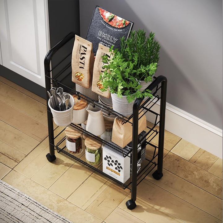 Vicco Rollcontainer Tarro, Schwarz, 45 x 64 cm mit 3 Ablagefächern, Schwarz