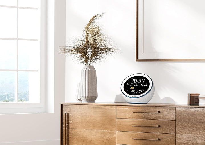 NASA - Wetterstation und Bluetooth-Lautsprecher WSP1500 Weiss - 2 Aussensensoren - Lieferung mit Net