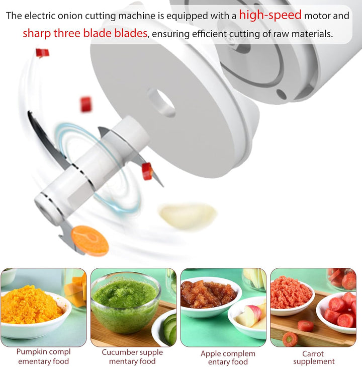Elektrisch Zwiebelschneider Zwiebel Zerkleinerer：350ML Elektrisch Zerkleinerer USB Wiederaufladbare,