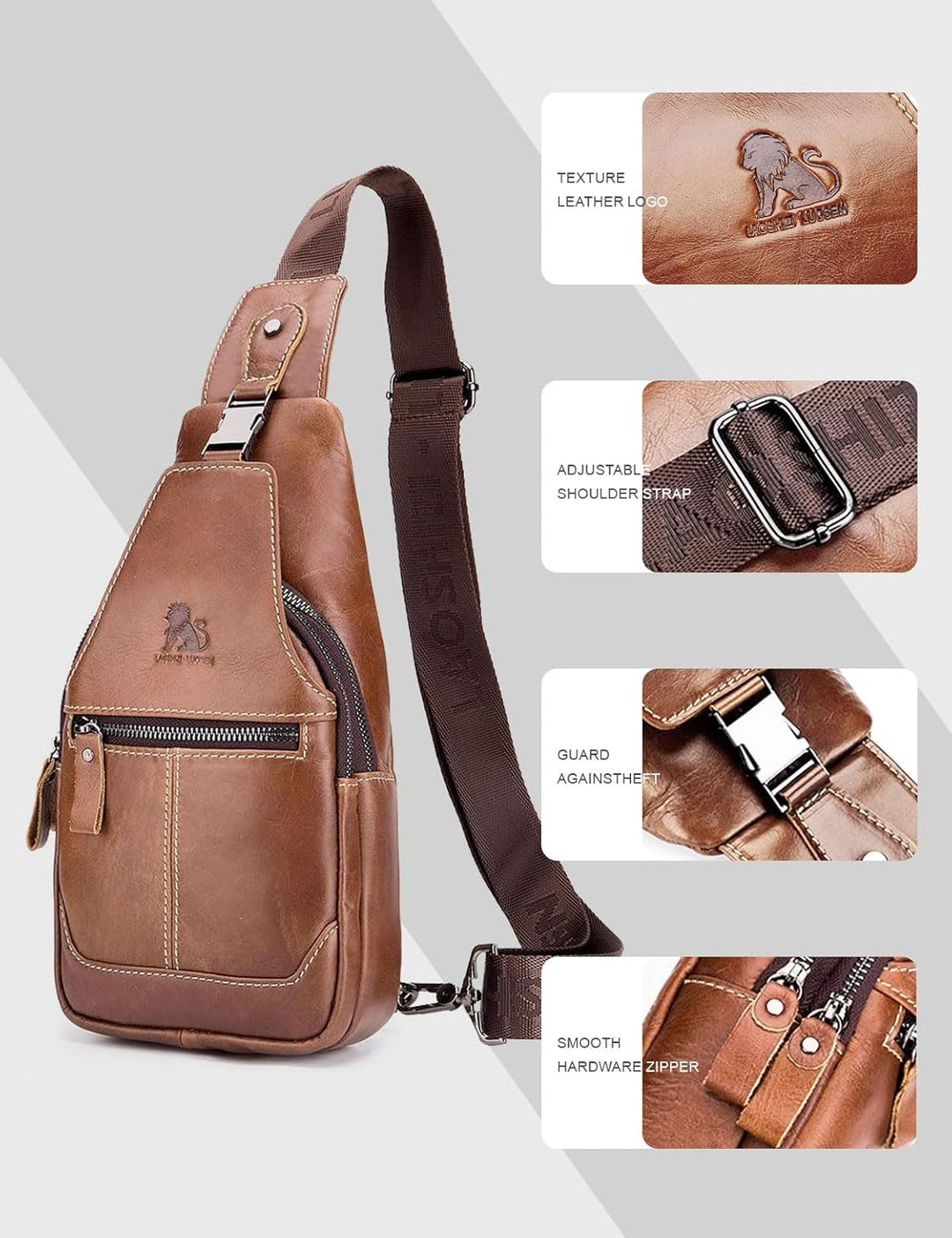 Herren-Brusttasche Umhängetasche aus Echtem Leder Sport und Freizeit im Freien Multifunktionale Vint