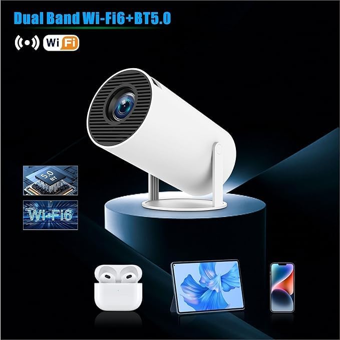 HY300 Pro Mini Beamer, 720P 4K Decoding Projektor mit WLAN & Bluetooth, Tragbarer Heimkino Beamer, H