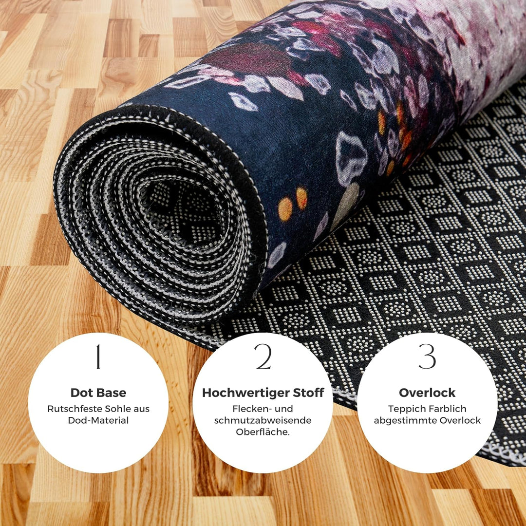 Küchenteppich, rutschfeste Küchenläufer, Waschbarer Küchen Teppich, Schwarz Küchenmatte, Waschbarer