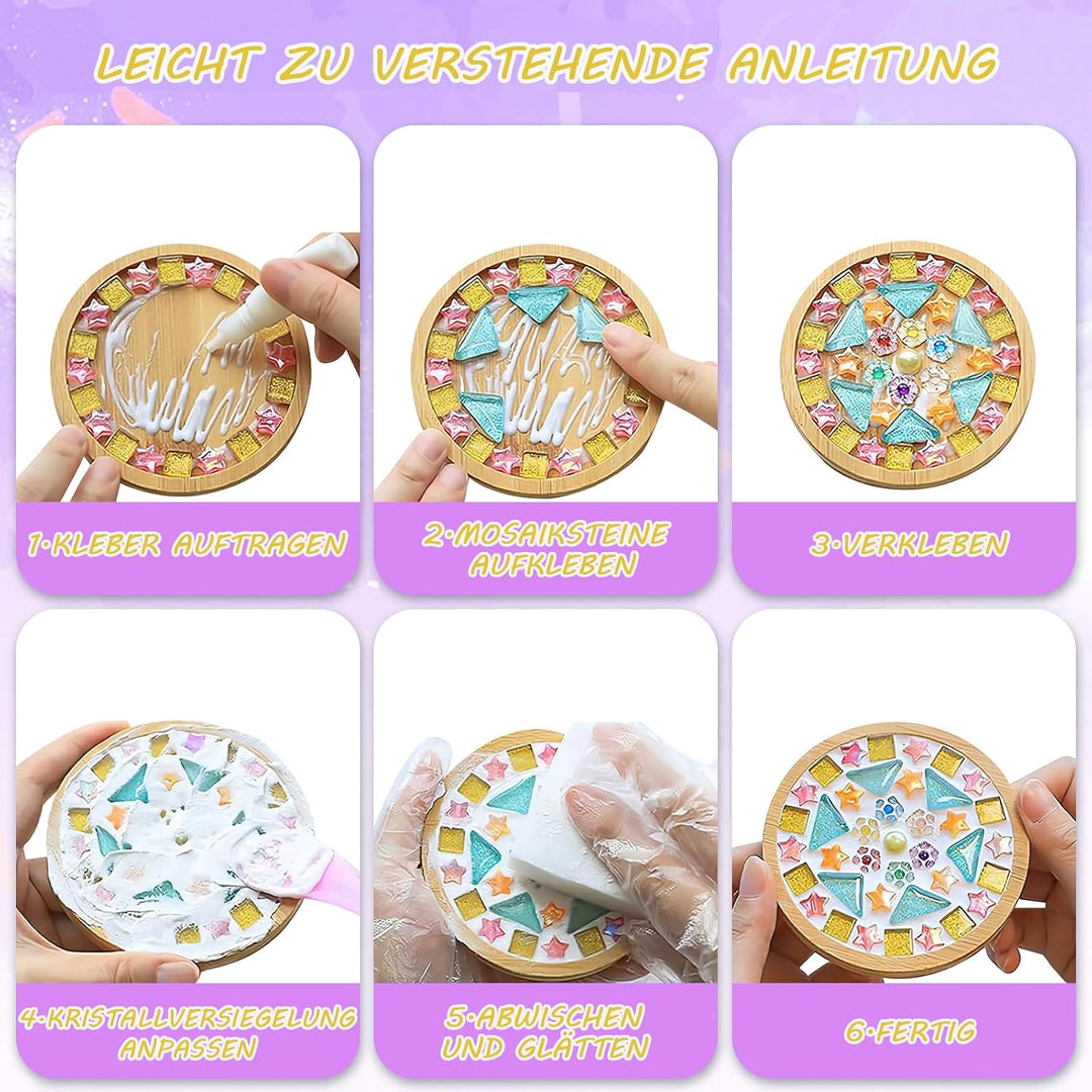 8 Stück Mosaik Untersetzer Bastelsets Set, DIY Holz Untersetzer für Kinder | DIY-Set mit farbigen Mo
