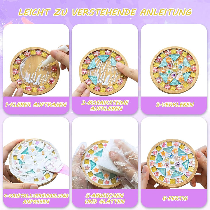 8 Stück Mosaik Untersetzer Bastelsets Set, DIY Holz Untersetzer für Kinder | DIY-Set mit farbigen Mo