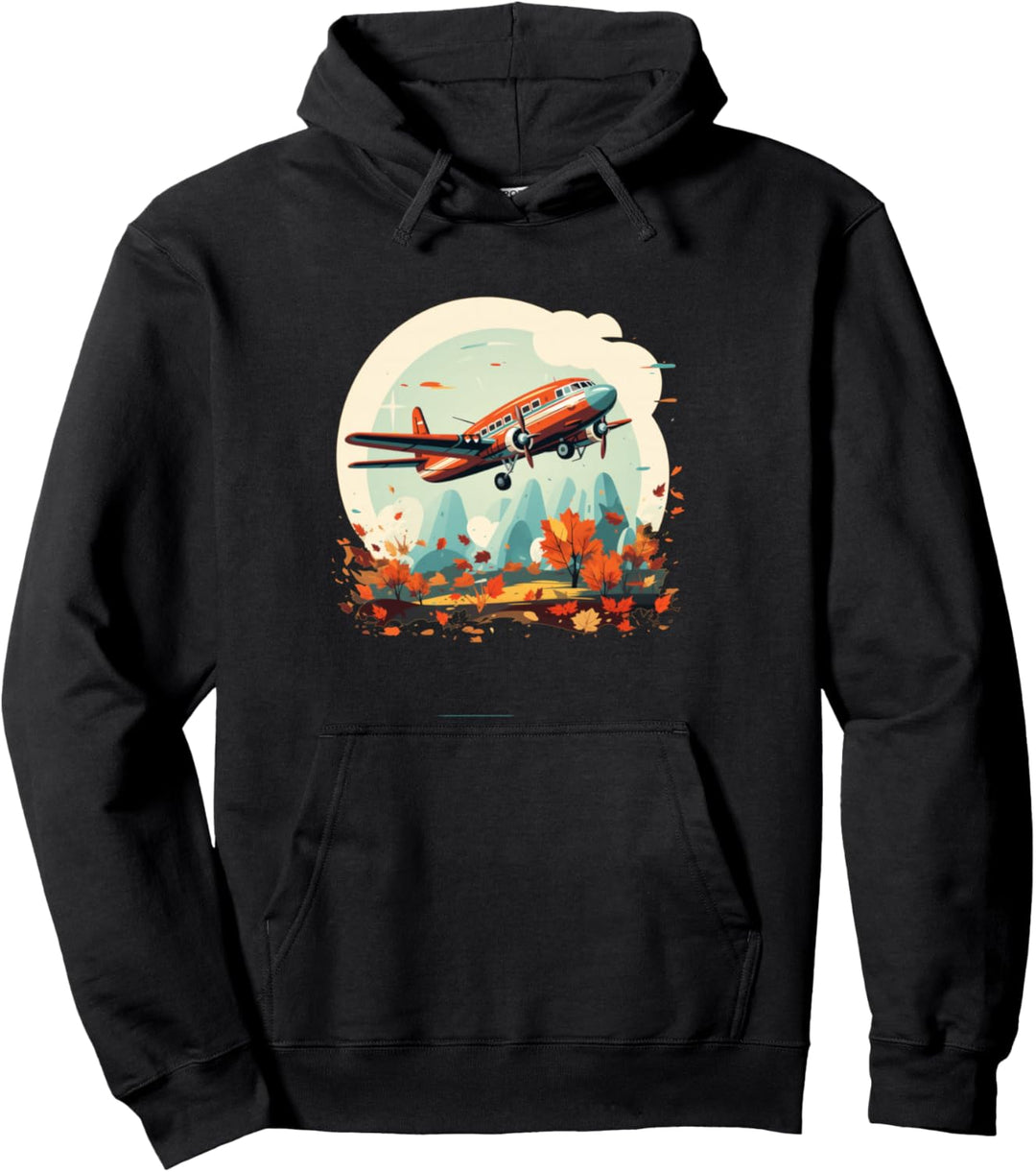 Lustige windige Herbstsaison mit fallenden Blättern und Flugzeug Pullover Hoodie