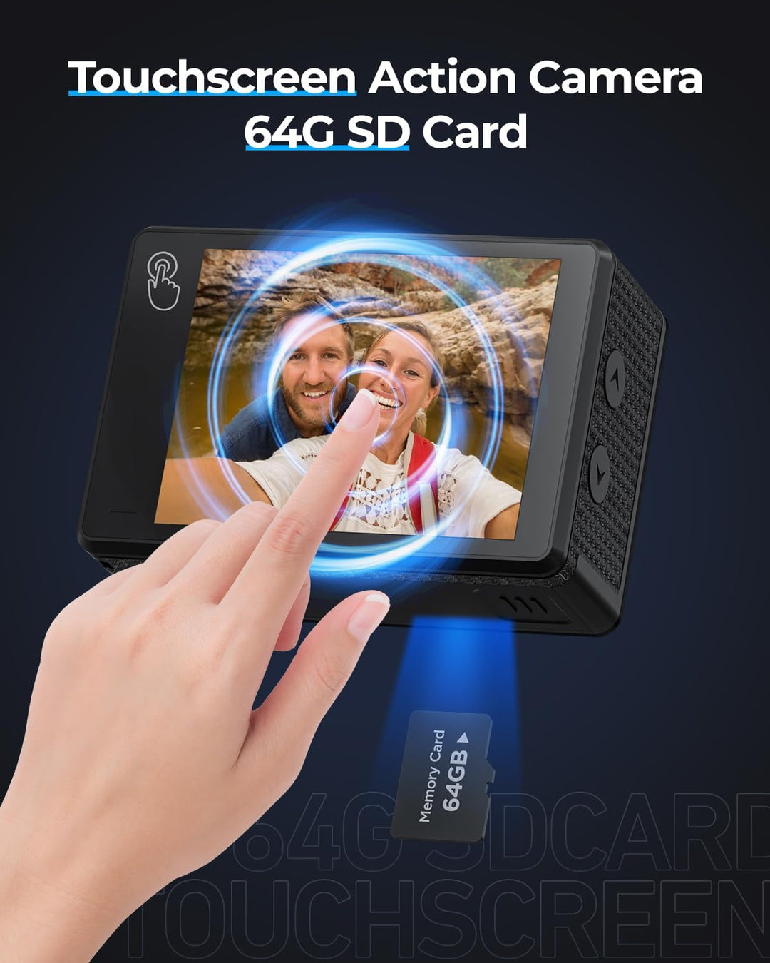 TIMNUT Action Cam 4K 60fps, 8X Zoom Unterwasserkamera 24MP WiFi Kamera mit 64GB SD Karte, EIS Helmka
