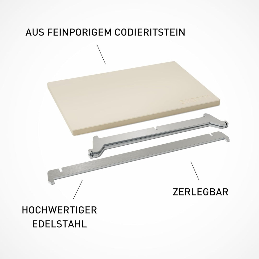 SKOTTI Stone, Pizzastein inkl. Edelstahl-Halterung für SKOTTI Grill, ideal für knusprige Backergebni
