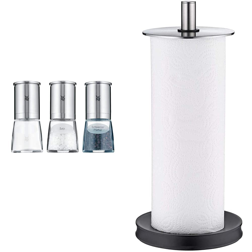 WMF De Luxe Salz und Pfeffermühle Set 3-teilig befüllt, Cromargan Edelstahl matt, Keramikmahlwerk &amp;