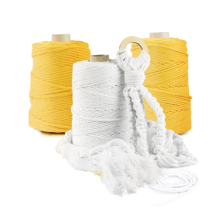 Seiletech.de Premium MAKRAMEE GARN | 800m | 3mm | Gelb | 100% Baumwolle | Kordel Natur | Baumwollgar