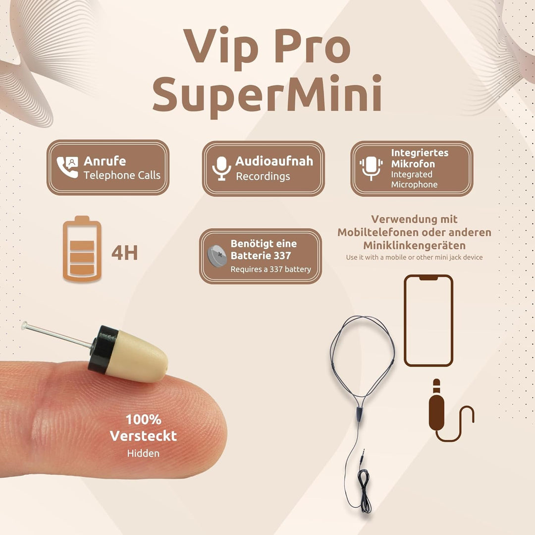 PingaOculto Spion Kopfhörer Prüfung Mini VIP Pro Unsichtbare Kopfhörer für Handy mit Mikrofon - Unsi