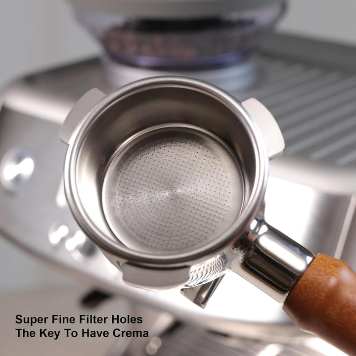 CAPFEI Siebträger 54mm Doppel Auslauf für Sage/Breville Barista BES 870/878/880 Filterkorb mit Walnu