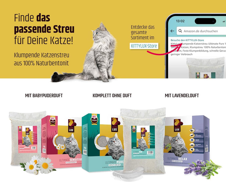 klumpende Katzenstreu Ultimate Sensitive 2x10kg mit Babypuderduft für Sensible Katzen, Klumpstreu 10