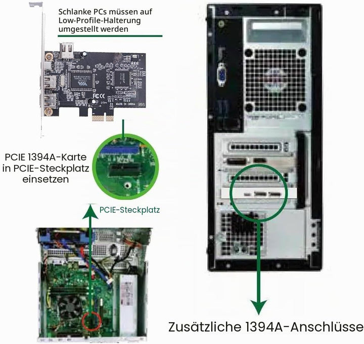 NFHK-Karte PCI-E 1X 4X 16X auf Firewire 400 Capture Card IEEE 1394a PCI Express 4 Ports Karte 6Pin u