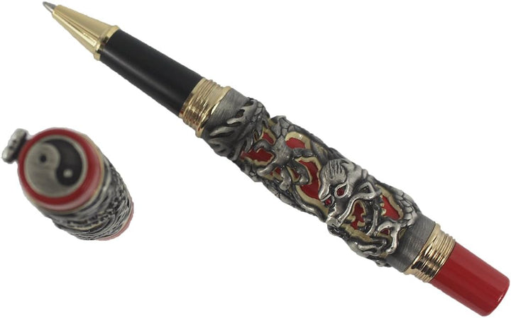 Sammler Luxus Geschnitzten Drachen Und Phoenix Rollerball - Antikes Silber & Rot, Antikes Silber & R