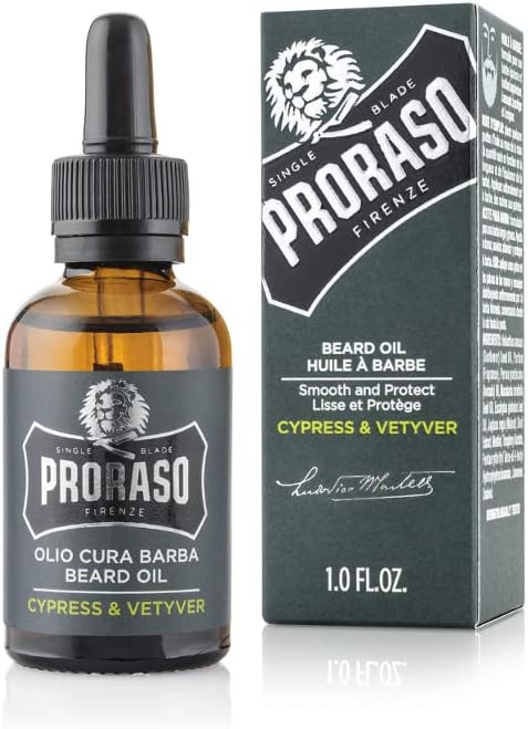 Proraso Beard Oil Cypress & Vetyver 30ml & Beard Oil, Wood & Spice, 30 ml, Bartöl mit Zedernholz & Z
