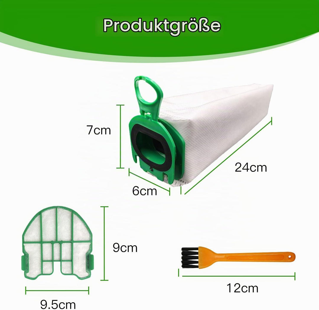 12 Stück Staubbeutel für Vorwerk Kobold VB100,Staubsaugerbeutel,Mit 4 Motorfiltern, 2 Bürsten, Staub