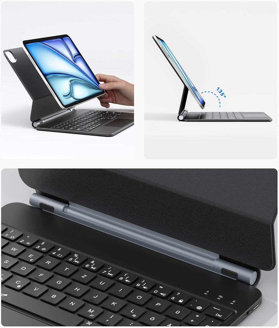 Earto iPad Air 5 Hülle mit Tastatur, Magic Style Keyboard iPad Pro 11 (4/3/2/1Gen), Freischwebende D