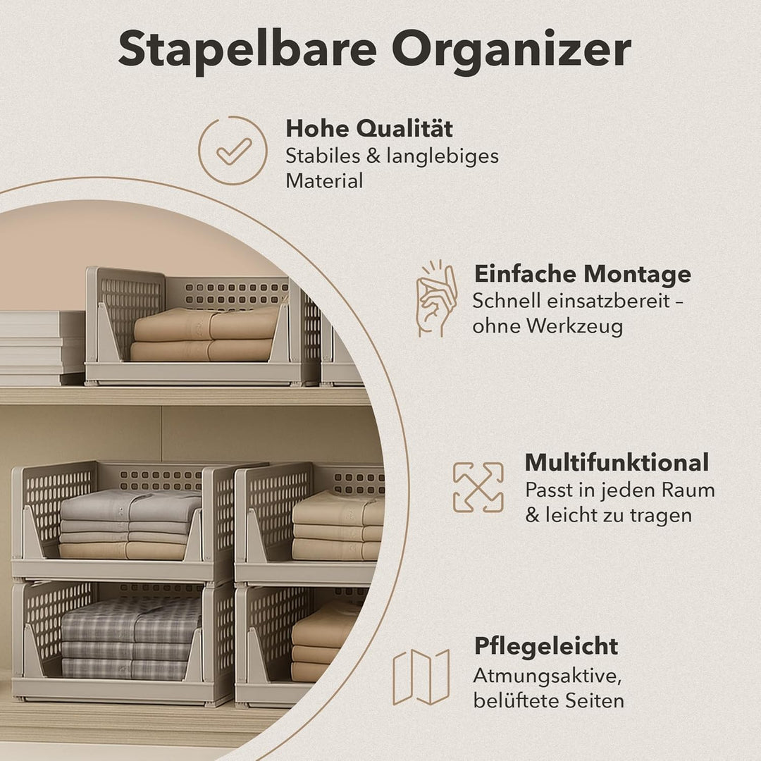 Schrank Organizer 3er Set (Faltbar & Stapelbar) – Kleiderschrank Organizer Boxen, platzsparende Aufb