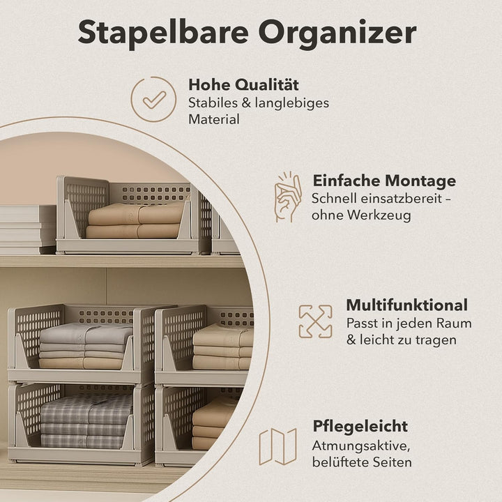 Schrank Organizer 3er Set (Faltbar & Stapelbar) – Kleiderschrank Organizer Boxen, platzsparende Aufb