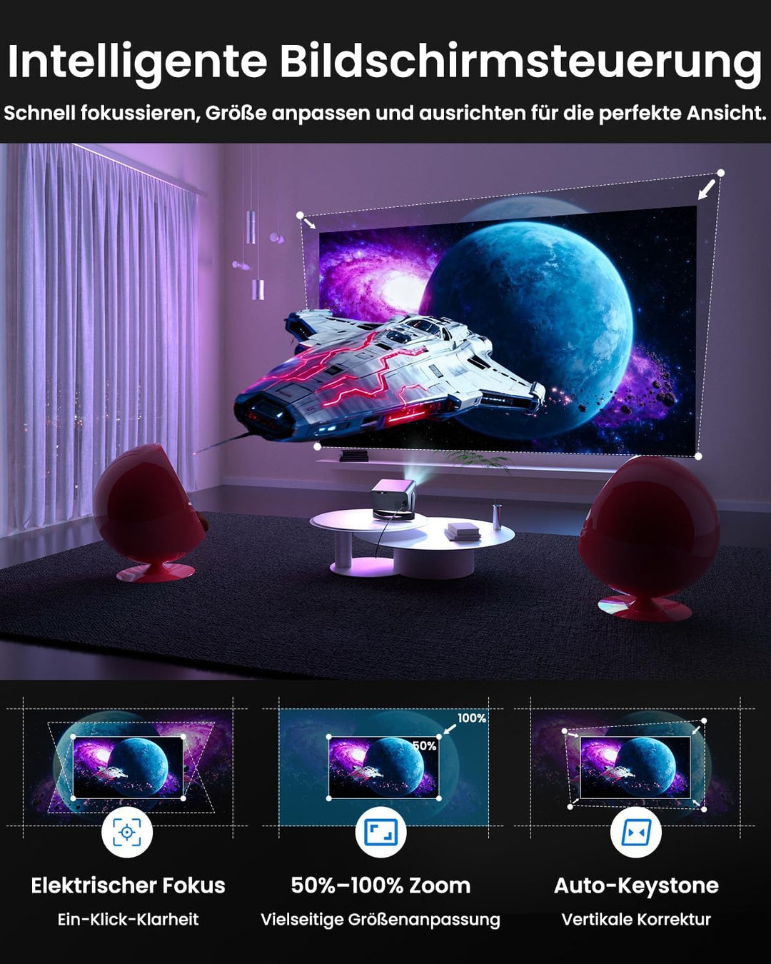 Mini Beamer Unterstützt 4K 1080P, UCOCARE Smart Projector Integrierte APP, Dual-WiFi & Bluetooth Pro