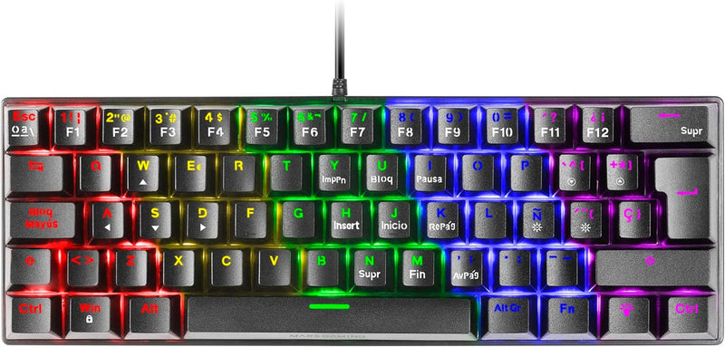 Mars Gaming MK60 Schwarz, Mechanische Gaming Tastatur FRGB, Antighosting, Switch Mechanischer Blau,