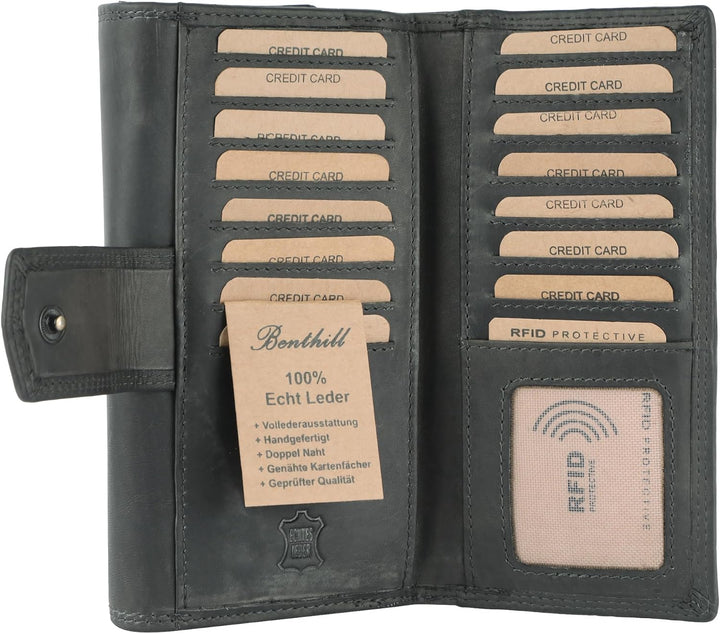 Benthill Damen Geldbörse Gross Echt Leder | Grosses Portemonnaie XXL mit RFID Schutz | Vintage Echtl