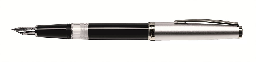 CLEO Classic Metall schwarz +++ Kolben-Füllfederhalter, HOCHWERTIGE FEDER (F) +++ palladinierte Zier