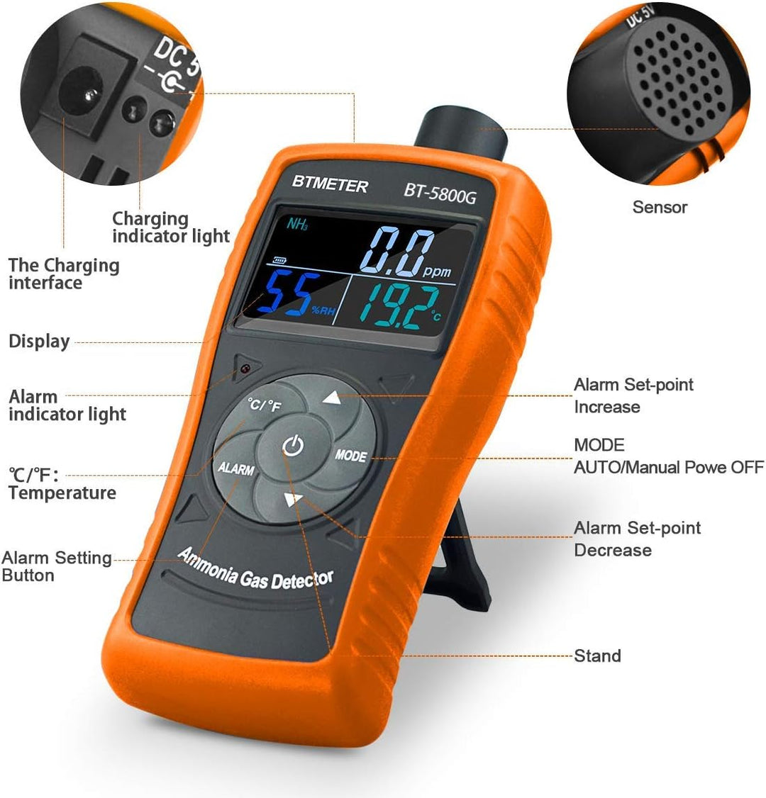 BTMETER BT-5800G Ammoniak Gasdetektor Sensor Test für 0~100PPM Nh3 Monitor Messgerät mit Temperatur