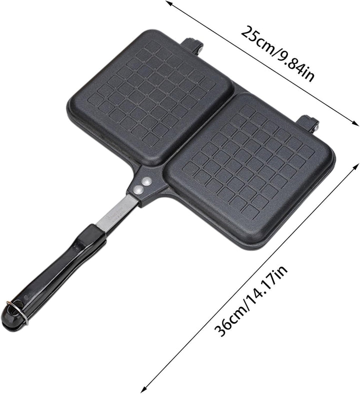 Doppel-Panel-Sandwich-Toaster, Camping-Grillpfanne mit Griff, Sandwich-Maker, schwarz, 36 x 24 cm, B