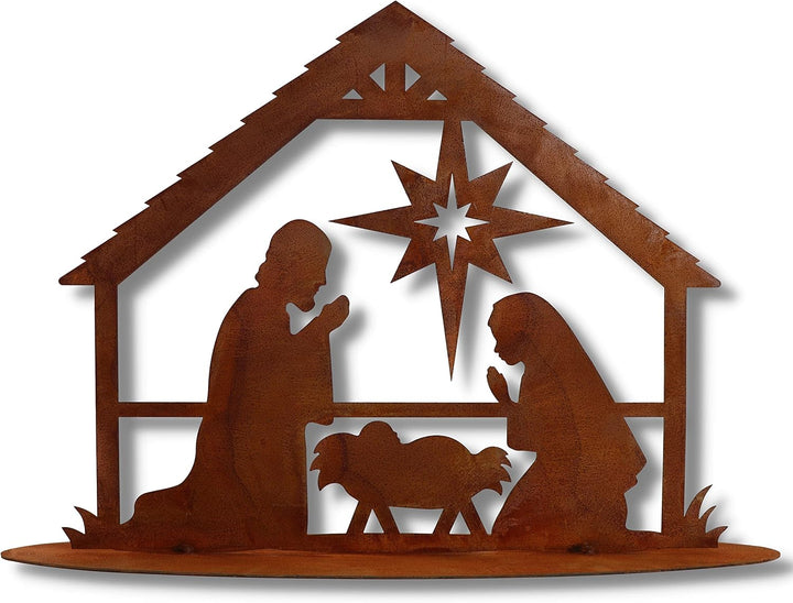 Rostikal Krippe Weihnachten Deko Weihnachtskrippe mit Figuren Weihnachtsdeko Bethlehem auf Bodenplat