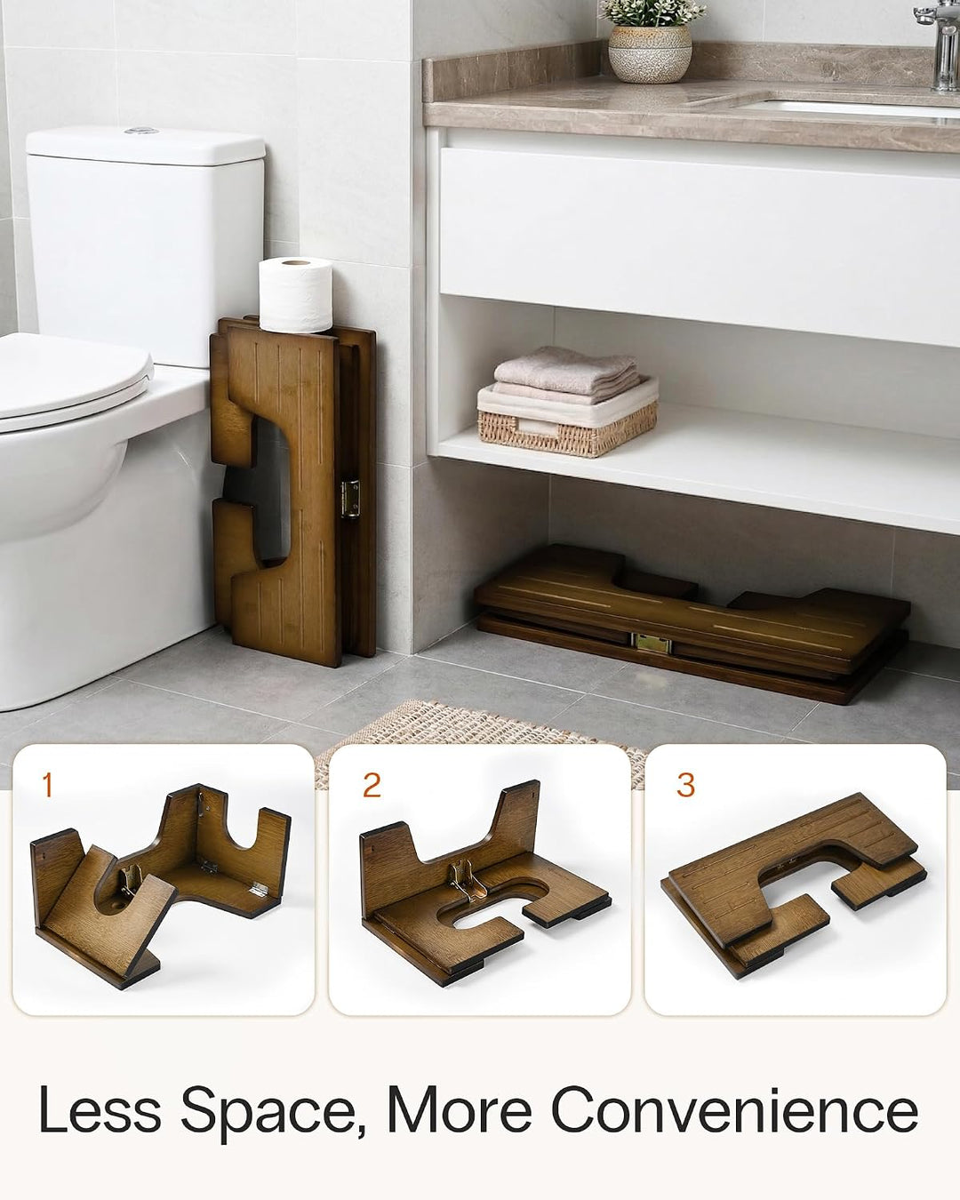 StrongTek Klappbarer Bambus Toilettenhocker - 2 Höhen 18/23 cm, Dunkelbraun