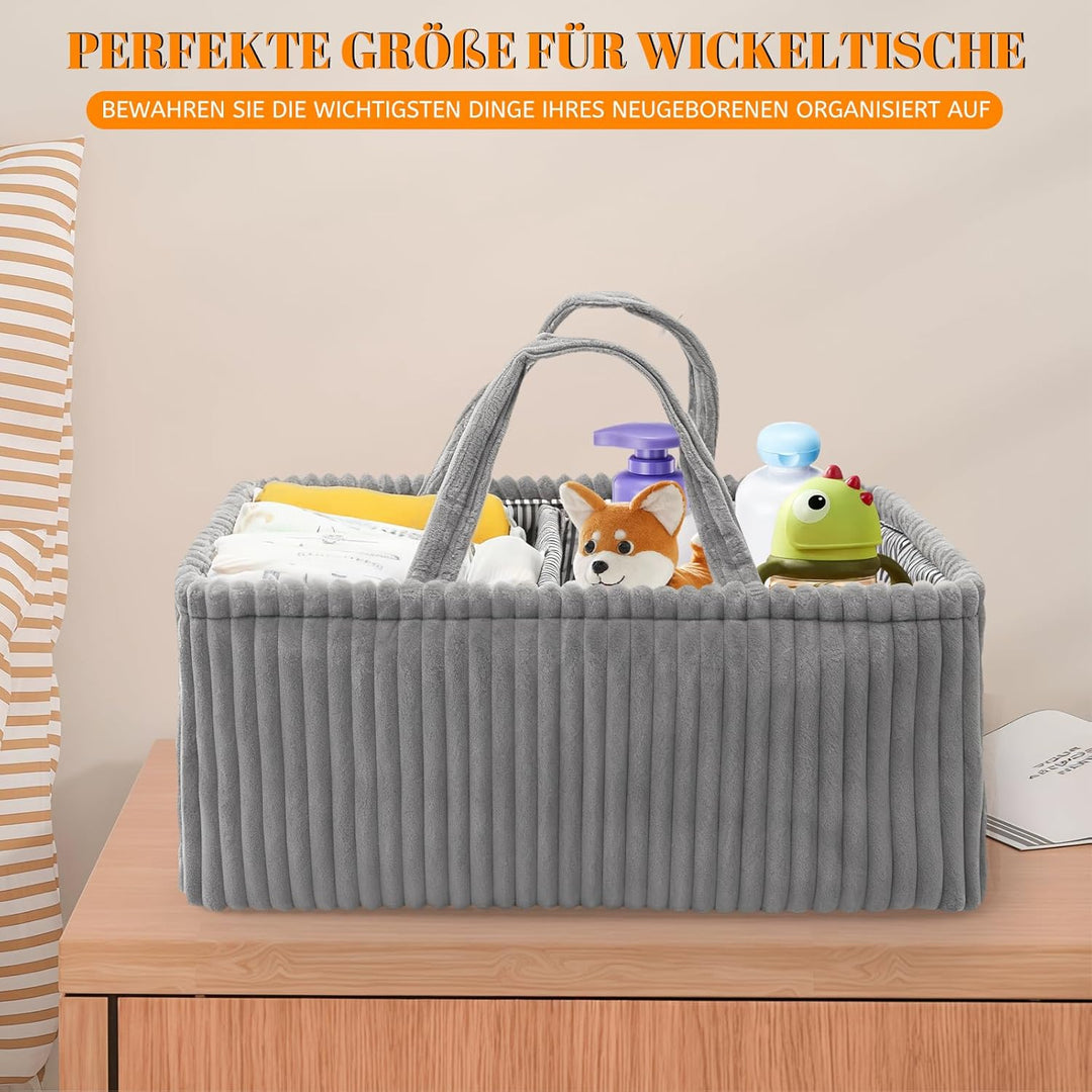 Wickeltisch Organizer, Baby Windel Caddy Korb, Wickeltasche Organizer mit Fächern & Griffen, Cord Wi