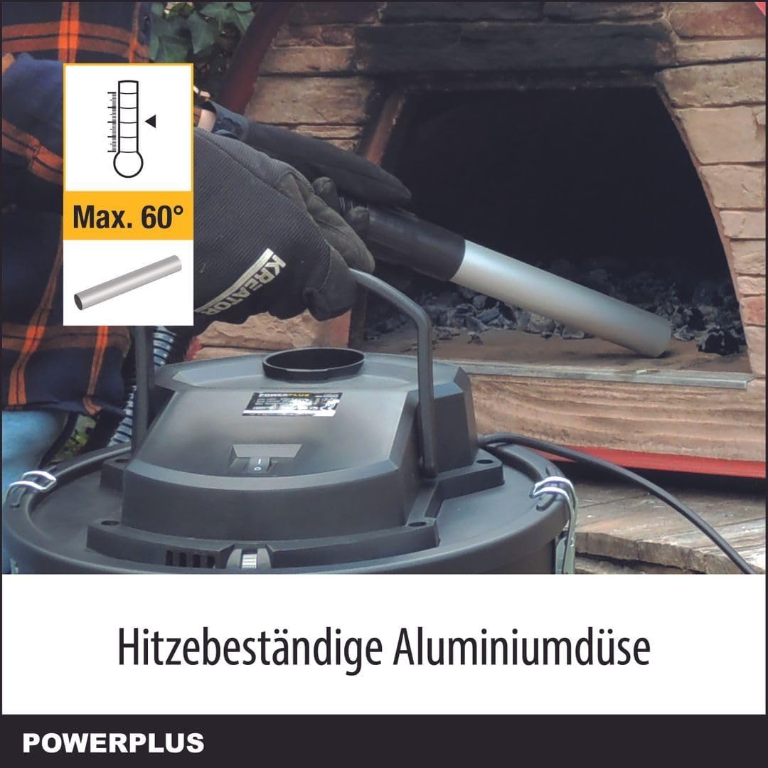 POWERPLUS Elektrische Aschesauger POWX308-1200W - 20L Auffangbehälter - Inkl. Zubehör - Inkl. Blasfu