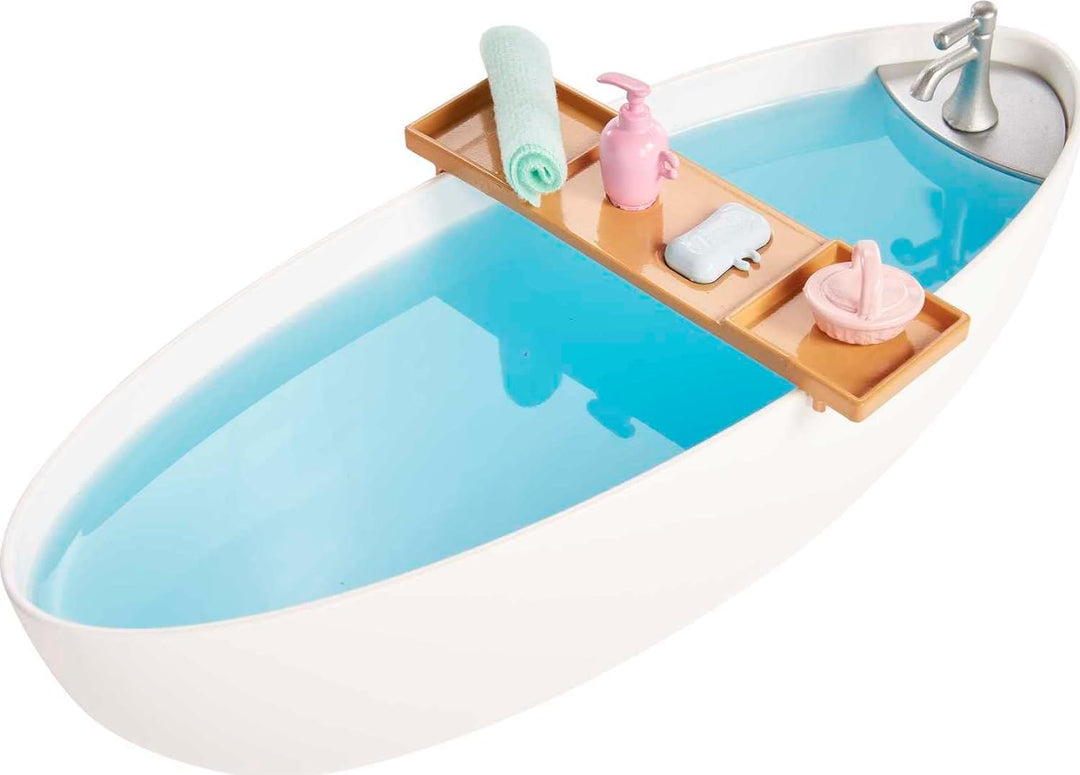 Barbie Self-Care Serie, Konfetti-Bad, Barbie-Puppe mit braunen Haaren, Badeanzug, Welpe, Badewanne,