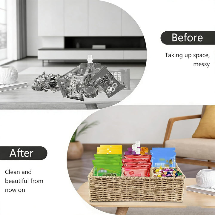 Snack Organizer mit 6 Fächern – Handgeflochtener Snackkorb aus Naturmaterial, Snack Bar Aufbewahrung